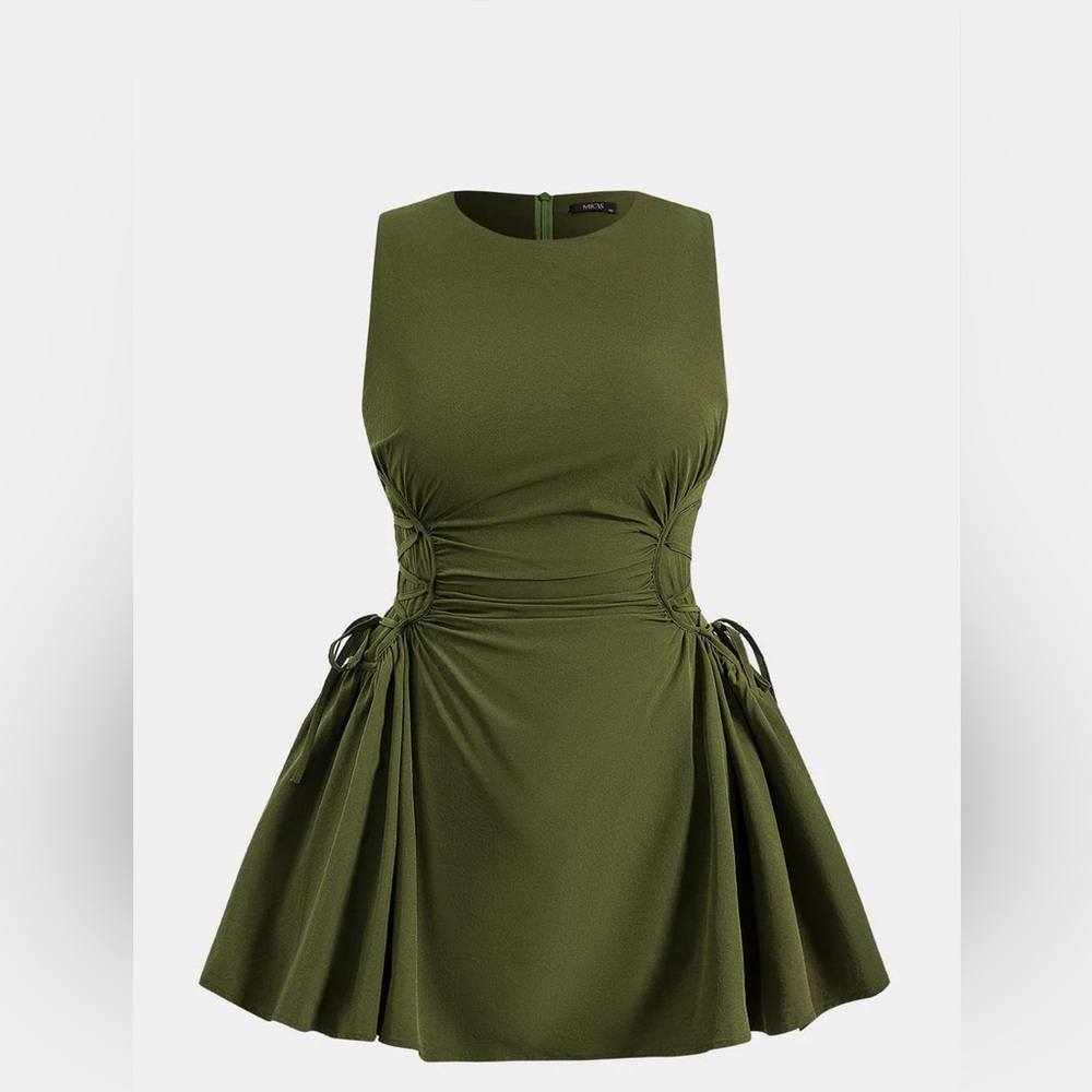 Plus Size Knotted Zipper Sleeveless Mini Dress